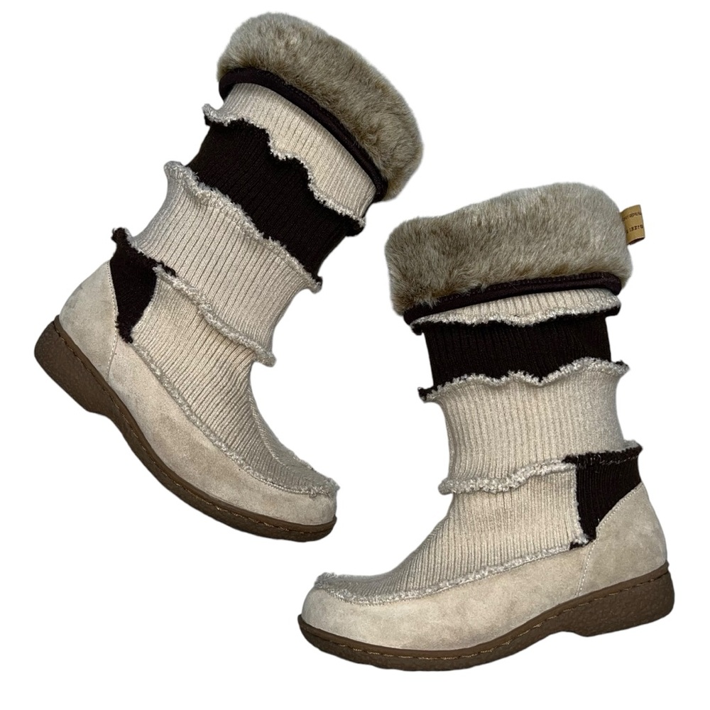 Sam Edelman Color Block Suede Sweater Cable Knit Faux Fur Boots Size 9